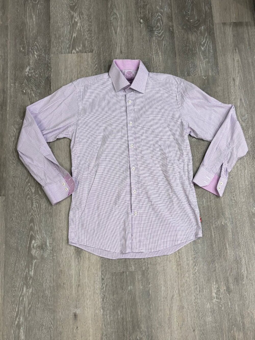 English Laundry Men's Lavender Checked Button Down Long Sleeve Shirt Size 15 1/2